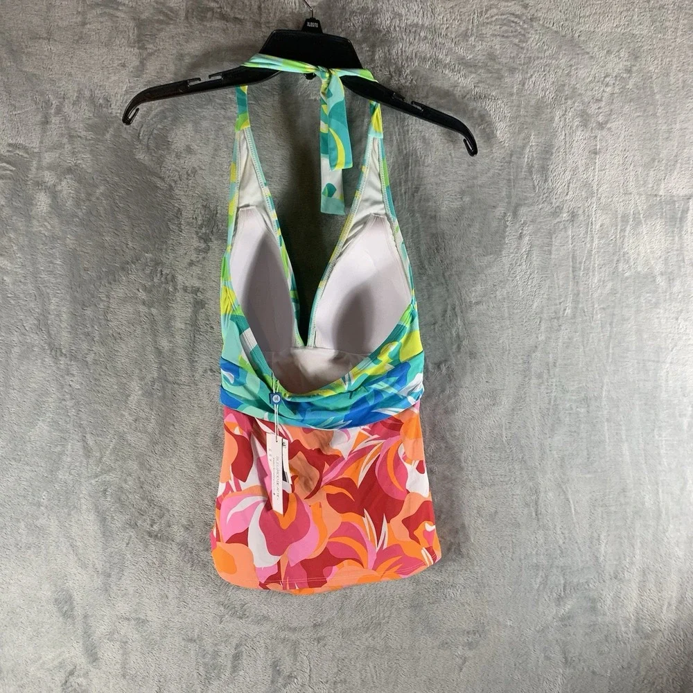 Bleu Rod Beattie Women's Swimsuit 4 Tankini‎ Top Floral Halter Tie Front NWT